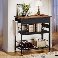 Küchen insel mit Stauraum, Rolling Island Cart für die Küche mit 2 Schubladen und Steckdose, 3-stufiger Kaffees tation und Mikrowellen ständer
