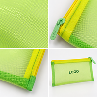 Pochette à crayons en maille vert lime avec impression de lettres et fermeture éclair pour fournitures scolaires et de bureau