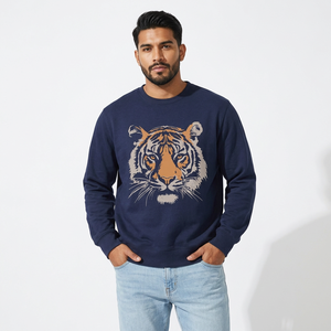 Sweat-shirt à col rond pour homme, imprimé tigre bleu, coupe classique, en coton tricoté, pull décontracté, streetwear d'automne - Product Image 3