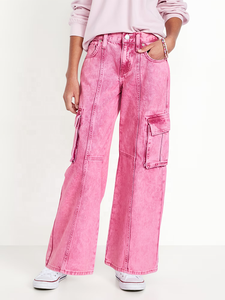 <span class=keywords><strong>Jeans</strong></span> Lavati per Ragazze con Tasche Grandi, <span class=keywords><strong>Jeans</strong></span> a Gamba Larga Rosa per Bambine - Product Image 4