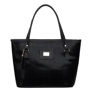 Bolso Tote Negro Cuadri M3785 con Patrón de Logotipo Geométrico, Asas Dobles, Forro de PU, Estilo Casual para Mujer - Product Image 4