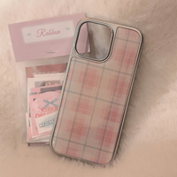 Étui de téléphone universel à motif à carreaux rose adapté à Apple 16 / Huawei / Samsung, étui de protection de téléphone doux électro-plaqué