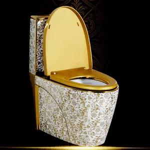Toilet Commode Royal Luxury Gold Plated Toilet 1 Piece Commode Ceramic Water Closet 1 Piece Diamond Golden Toilet