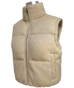 Oatmeal Melange Knit Puffer Vest High-Stretch BPT Tech-Yarn Quilted Gilet <strong>Women's</strong> Premium Urban Outdoor Padded <strong>Waistcoat</strong> Zipper - Product Image 1