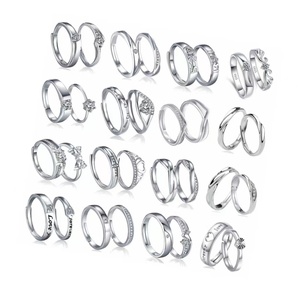 Anillo de Pareja Ajustable de Plata de Ley S925, Anillo de Compromiso Simple de Amor, Joyería Fina al por Mayor, Regalo de San Valentín - Product Image 1