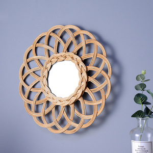Rattan Woven <b>Mirror</b> Round Natural Color Handmade Wall <b>Hanging</b> Decorative <b>Mirror</b> For Home Dressing Table Minimalist Style - Product Image 3