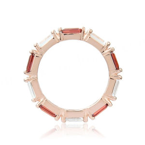 Anillo de Granate Natural en Forma de Baguette, Anillo de Eternidad de Granate, Plata 925, Topacio Blanco, Anillo de Compromiso Apilable, Joyería de Boda - Product Image 2