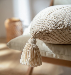 Pillow Cover Chenille Handmade Cute Tassel Sofa <strong>Cushion</strong> Cover Solid Green Navy <strong>Beige</strong> Nordic Home Decor Pillow Cover - Product Image 6