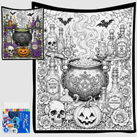 Couverture à colorier DIY Halloween mignonne pour enfants, tapisserie fantôme citrouille à gribouiller avec marqueurs acryliques, décoration de chambre Kawaii effrayante, cadeau de fête