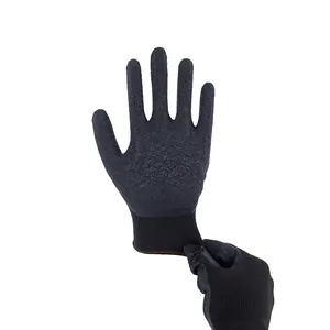Fabrika toptan 13G siyah polyester siyah lateks bitirmek inşaat eldivenleri endüstriyel güvenlik lateks ev tipi eldiven