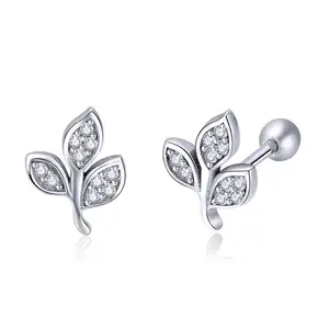 SCE431 fashon elegance cubic zirconia stone with 925 silver leaf stud earrings for girls women