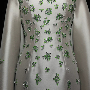 Abito da sera con perline floreali 3D in raso verde salvia Chic con mantello per donna Lsz536-1 per festa <span class=keywords><strong>di</strong></span> nozze - Product Image 5