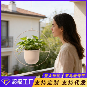 Metal Hanging Flower Pot Round Black Iron Planter <b>For</b> Balcony Succulent <b>Planting</b> Outdoor Decor - Product Image 5