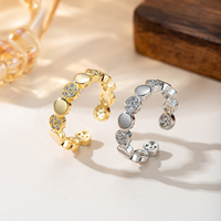 Bague ouverte ajustable en or raffiné avec patchwork circulaire et pavé de zircons cubiques étincelants, bijou quotidien, cadeau pour femmes