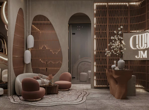 Design d'intérieur de salon de coiffure de luxe, mobilier de barbier sur mesure, aménagement moderne de salon de beauté avec vitrines - Product Image 5