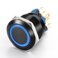 Bouton poussoir mécanique en alliage d'aluminium 12V 3A, IP65, 1NO1NC, anneau LED lumineux, commande industrielle