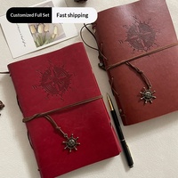 Carnet de notes vintage en cuir PU à feuilles mobiles avec couverture gaufrée compas nautique et fermeture à cordon, idéal pour les voyages, l'écriture, l'école ou comme cadeau