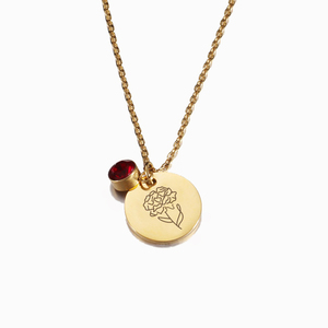 Dina Venta al Por Mayor Collar de Oro de 18K con Piedra de Nacimiento de 12 Meses y Flor de Nacimiento Grabada a Láser Collar con Disco Redondo Joyería de Acero Inoxidable - Product Image 1
