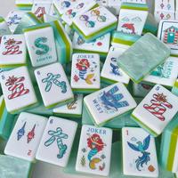 Meilleures ventes : Jeu de tuiles de Mahjong américain, plaqué or sirène, en acrylique cristallin, résistant à l'eau, pliable et portable, thème Océan Bleu Marin