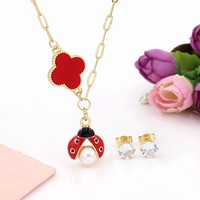 Ensemble de bijoux collier pendentif œuf d'animal, coquille blanche, coccinelle septempunctata, coccinelle rouge, plaqué or, cuivre