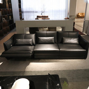 Sillón Reclinable Moderno de Alta Calidad en Cuero con Estructura de Acero Inoxidable, Control Remoto Multifunción, Negro, 3 Plazas, IDS-030 - Product Image 2
