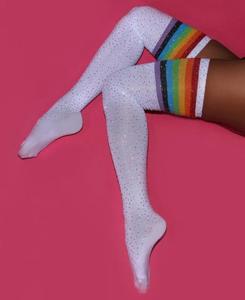 Bas en coton Long pour femmes, chaussettes scintillantes, au-dessus des genoux, bas Sexy, 1 paire - Product Image 2