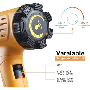 Calentamiento rápido Premium de 1800W para Kit de pistola de calor 122-1202 Control de temperatura variable Pistola de aire caliente de servicio pesado Encogimiento de sobrecalentamiento - Product Image 2