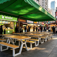 Ensemble de table de pique-nique d'extérieur pour terrasse, résistant aux intempéries, avec plateau en bois PS et trou pour parasol, pour restaurant, campus, jardin