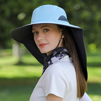 Chapeau de protection solaire d'été à rayures pour sports de plein air Grand col châle Couvre-vélo et plage Queue de cheval de rosée Pare-soleil