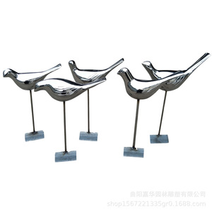 Escultura de Pájaro de Acero Inoxidable, 4 Piezas, para Montar en el Suelo, Figura de Animal Hecha a Mano para Exteriores - Product Image 5