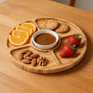 Plato de Servir Redondo de Bambú Moderno, Ecológico y Duradero, con 5 Compartimentos, para Fiestas y Eventos en el Hogar - Product Image 5