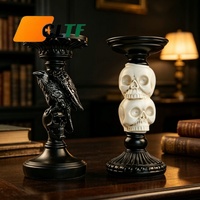 2026 New Halloween Skull Candlestick Holder Resin Raven Gothic Candle Stand Dark Academia Home Decor Tabletop Figurine Ornament