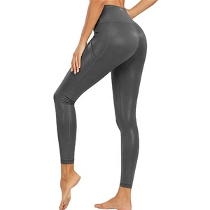 High Waist Yoga Pants Gym <strong>Ladies</strong> Manufacturer for Athletics Wear Wholesale Sports Fitness <strong>Shiny</strong> Womens <strong>Leggings</strong> With Pocket - Product Image 5