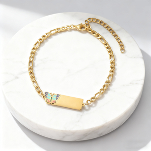Bracelet en acier inoxydable 316L doré avec émail, motif fleur et cœur, coloré et gravable, pour enfants, vente en gros, personnalisable OEM - Product Image 6