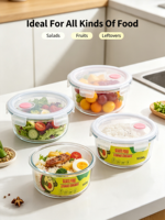 950ml Borosilicaat glazen voedselcontainer met luchtdichte deksel, ronde voorraaddoos voor maaltijdvoorbereiding, keuken, koelkast en lunch