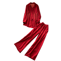 Ensemble décontracté pour femme : chemise à revers boutonnée et pantalon large pour l'automne – Idéal pour le quotidien et la détente