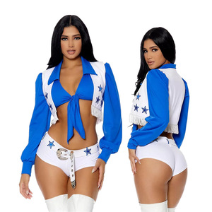 Costume de cow-boy et de pom-pom girl chinois pour femmes, adulte, <span class=keywords><strong>sexy</strong></span>, pom-pom girl, déguisement d'Halloween pour filles - Product Image 1