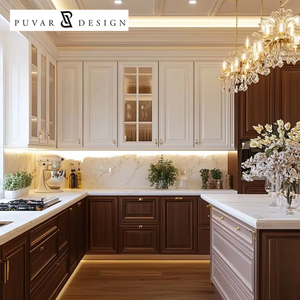 Cuisine sur mesure de style européen en bois massif, armoires de cuisine modernes de luxe, ensemble complet avec îlot et évier - Product Image 1