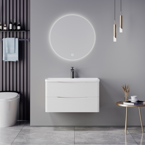 Meuble de salle de bain mural en contreplaqué avec tiroirs de rangement, miroir et lavabo pour usage domestique - Product Image 3