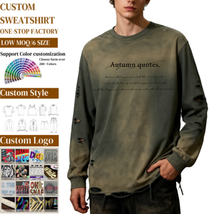 TKAN481 Oem Custom Distressed Streetwear Style Loose O-Neck Oversized Acid Washed Vintage 100% Cotton <b>Man</b> <b>Long</b> <b>Sleeve</b> <b>T</b> <b>Shirt</b> - Product Image 1