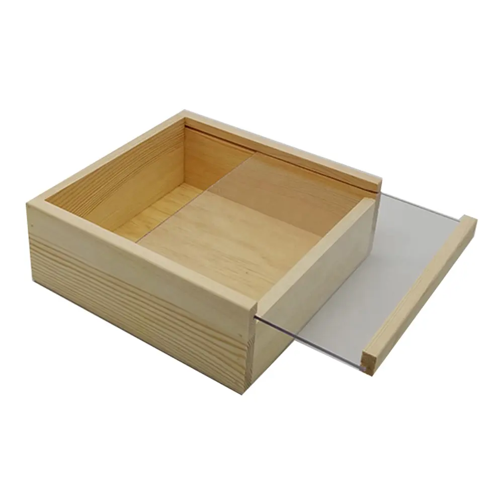 Scatola di imballaggio regalo in legno di pino naturale con coperchio scorrevole in Plexiglass stile europeo scatola di legno