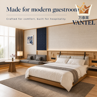 Ensemble de mobilier moderne pour chambre d'hôtel : lit, armoire, bureau, table de chevet et rangements sur mesure pour projets hôteliers