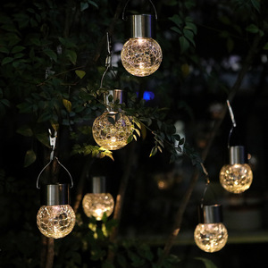 Lampu Gantung LED <span class=keywords><strong>Solar</strong></span>-Powered dan Baterai-Powered dengan Efek <span class=keywords><strong>Crackle</strong></span>, Berbahan Stainless Steel dan Kaca untuk Penggunaan di Pesta - Product Image 2