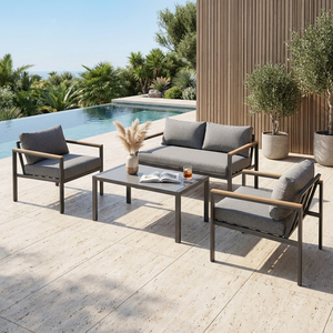Moderno Conjunto <span class=keywords><strong>de</strong></span> Sofá <span class=keywords><strong>de</strong></span> Exterior <span class=keywords><strong>de</strong></span> 4 Piezas con Estructura <span class=keywords><strong>de</strong></span> Acero y Mesa con Tapa <span class=keywords><strong>de</strong></span> Vidrio, Muebles <span class=keywords><strong>de</strong></span> Jardín <span class=keywords><strong>para</strong></span> 4 Personas, Tela <span class=keywords><strong>de</strong></span> 200g, Cojín <span class=keywords><strong>de</strong></span> 8cm <span class=keywords><strong>de</strong></span> Grosor - Product Image 5