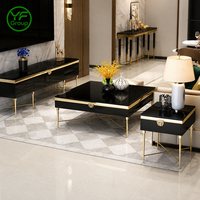 Table basse moderne de luxe en verre noir avec structure en acier inoxydable doré, table centrale de salon avec tiroir de rangement, mobilier de maison