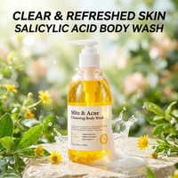 Nettoyant Corporel Liquide Rafraîchissant et Nourrissant à l'Extrait Végétal d'Acide Salicylique, 250ml, Flacon Pompe, Vente en Gros, OEM, ODM, Personnalisé