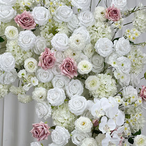Arche de fleurs artificielles réalistes en soie blanche et rose, accompagnée de décorations de table assorties, ensemble de toile de fond pour mariage - Product Image 4