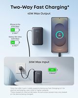 Anker A1638 Nano Power Bank 10 000 mAh Chargeur portable avec câble rétractable InstaCord 45 W max Batterie compacte