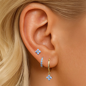 Juego de 3 Aretes de Plata de Ley 925 Chapados en Oro de 18K para Mujer, Diseño de Pétalo, Micro Pavé, Ópalo, Circonita Cúbica, Regalo de Joyería - Product Image 6