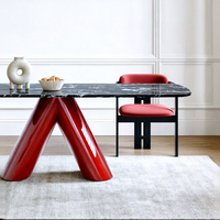 Table de salle à manger rectangulaire sur mesure en marbre noir brillant avec support en acier inoxydable pour restaurant